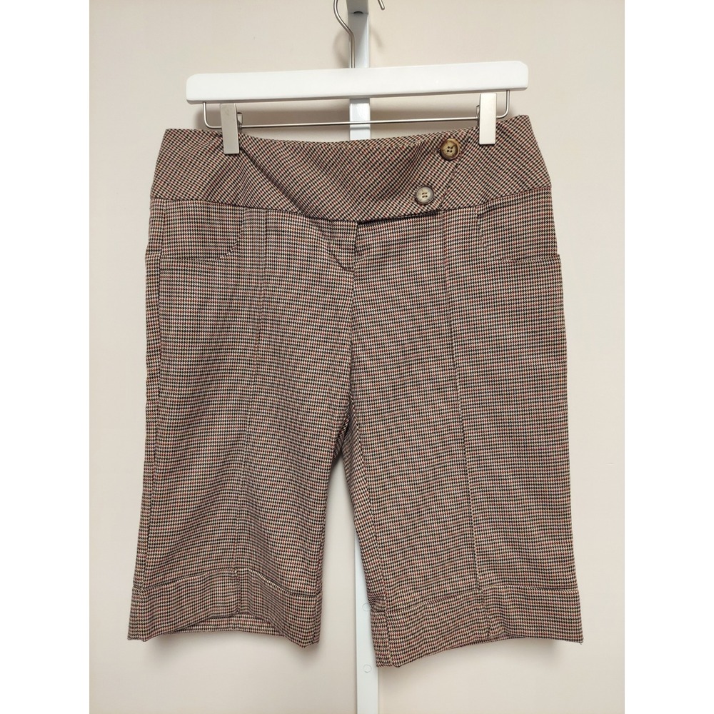 90s Twee Academia Retro Womens Houndstooth Bermuda Shorts Knee Length 4 Mod
